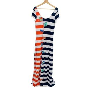 Lilly Pulitzer Maxi Dress Womens M Navy Orange White Striped Nautical Flag Scoop